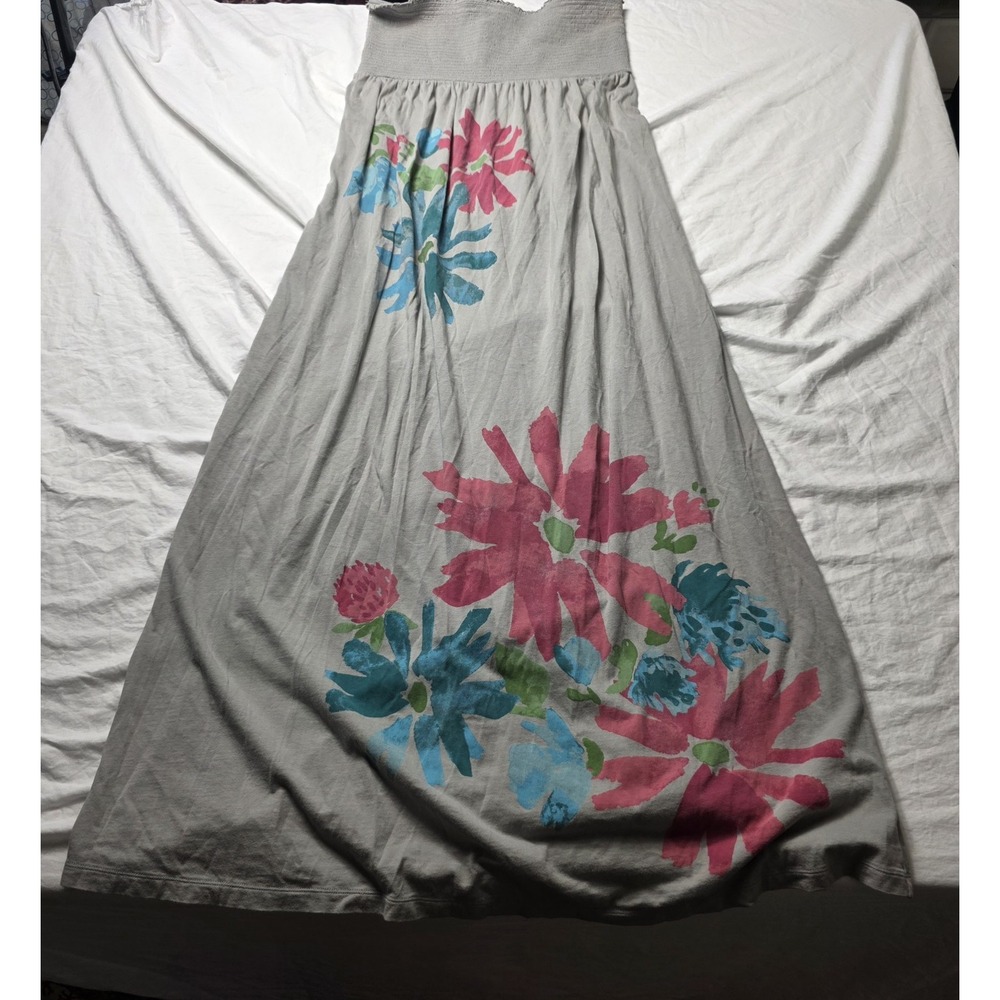 old navy women's dress y2k strapless maxi smocked gray large floral